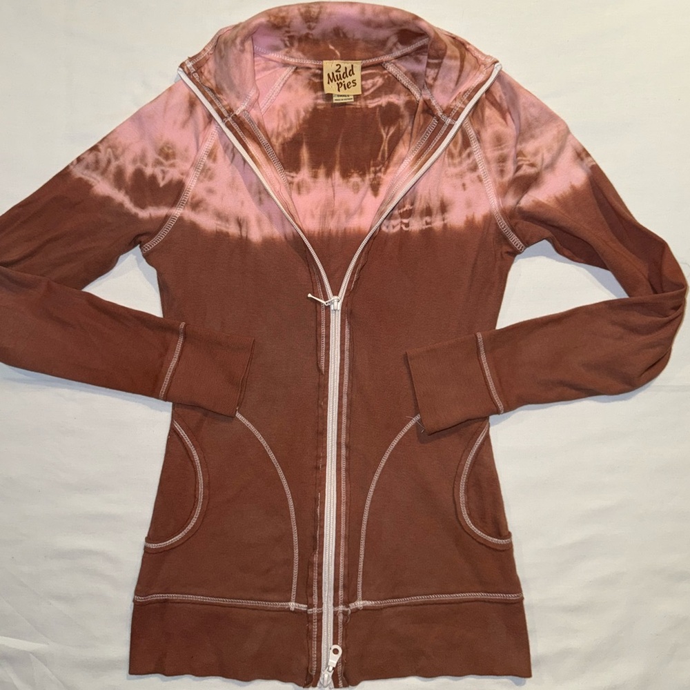 Y2K 2 Mudd pies Pink and Brown Tie-Dye collared zip jacket